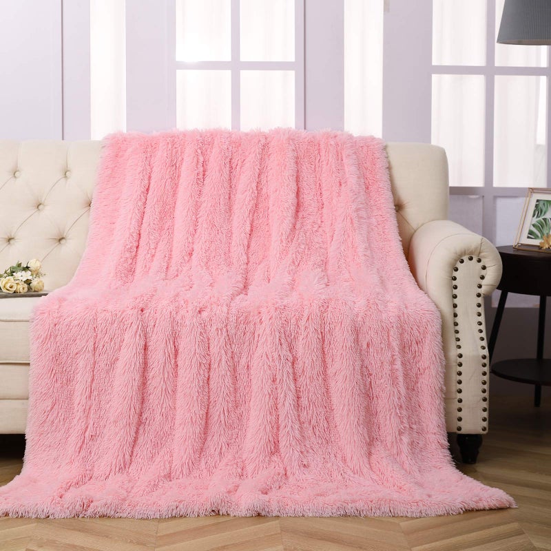 ST. BRIDGE Faux Fur Throw Blanket, Super Soft Lightweight Shaggy Fuzzy Blanket Warm Cozy Plush Fluffy Decorative Blanket for Couch,Bed, Chair(50"x60", Pink) - Image 2